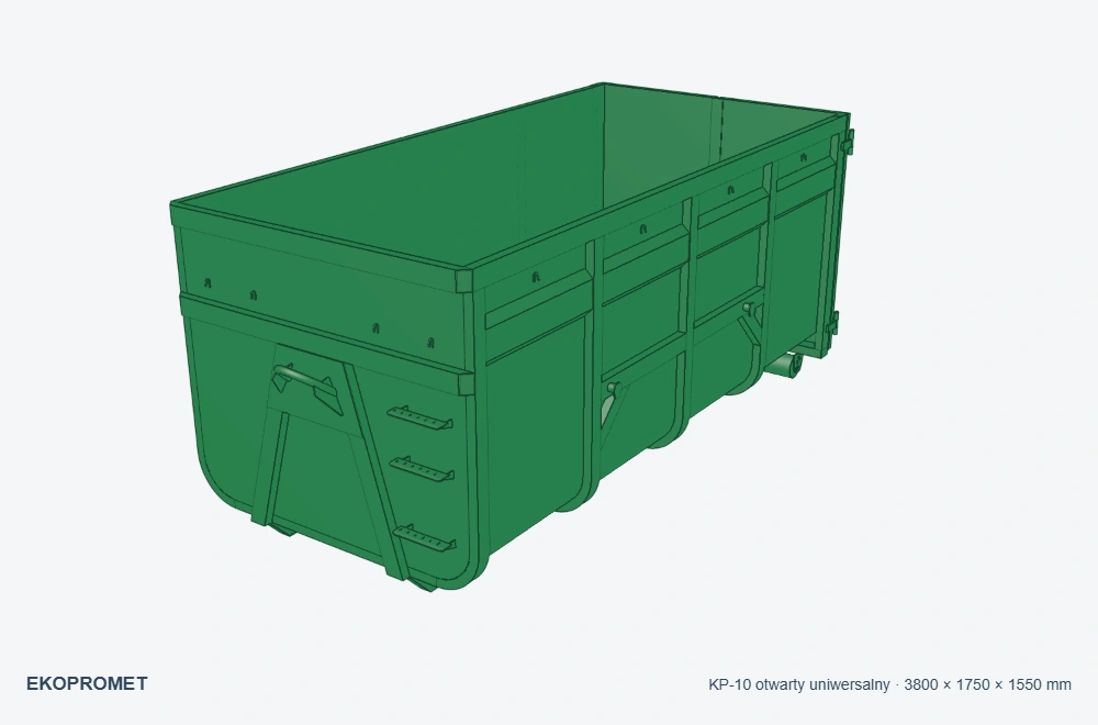 KP-10 otwarty uniwersalny EKOPROMET — zielony, wymiary wewnętrzne 3800 × 1750 × 1550 mm