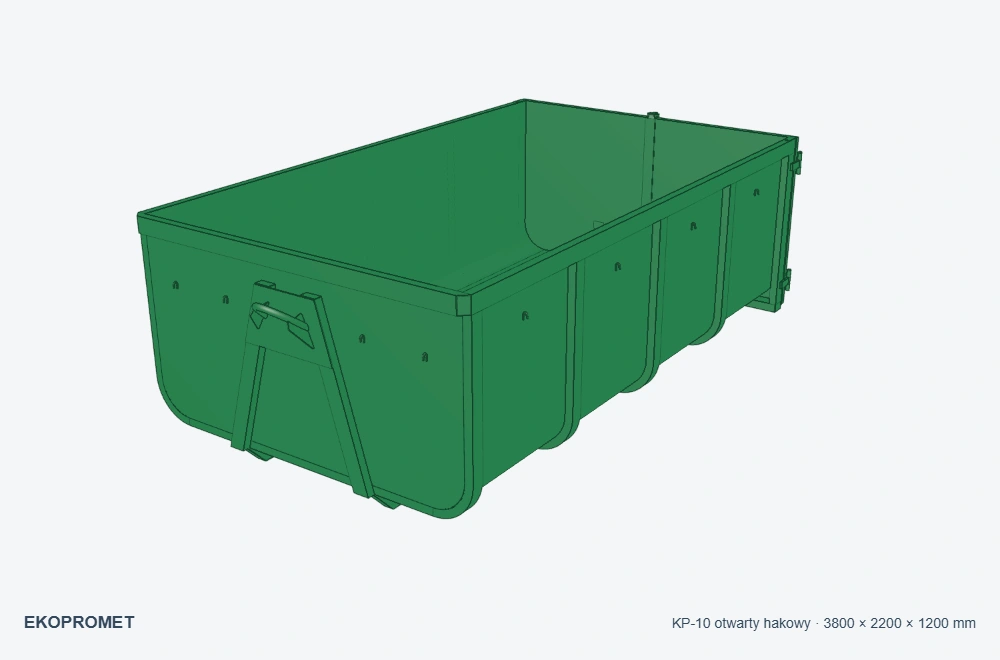 KP-10 otwarty hakowy EKOPROMET — zielony, wymiary wewnętrzne 3800 × 2200 × 1200 mm