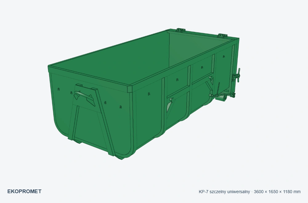 KP-7 szczelny uniwersalny EKOPROMET — zielony, wymiary wewnętrzne 3600 × 1650 × 1180 mm