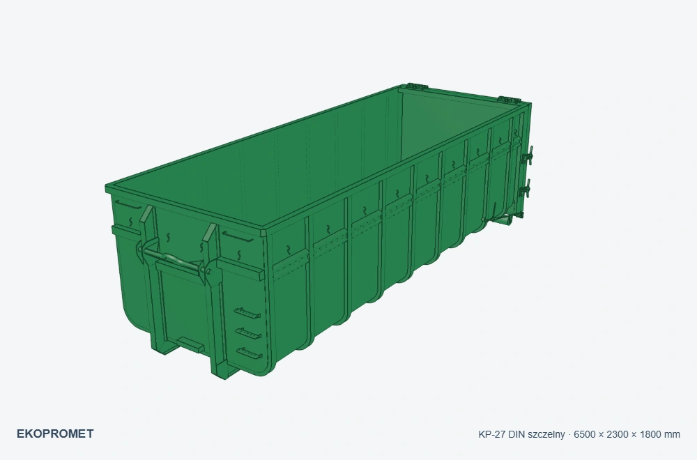 KP-27 DIN szczelny EKOPROMET — zielony, wymiary wewnętrzne 6500 × 2300 × 1800 mm